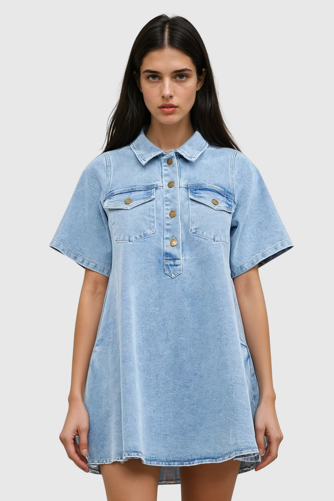 Cinta Denim Mini Shirt Dress - Stylish beautiful dress for special occasions | Buy Online