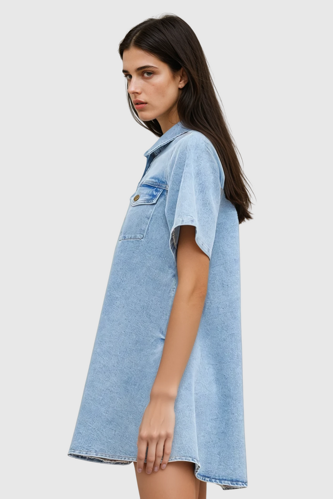 Cinta Denim Mini Shirt Dress - Stylish beautiful dress for special occasions | Buy Online
