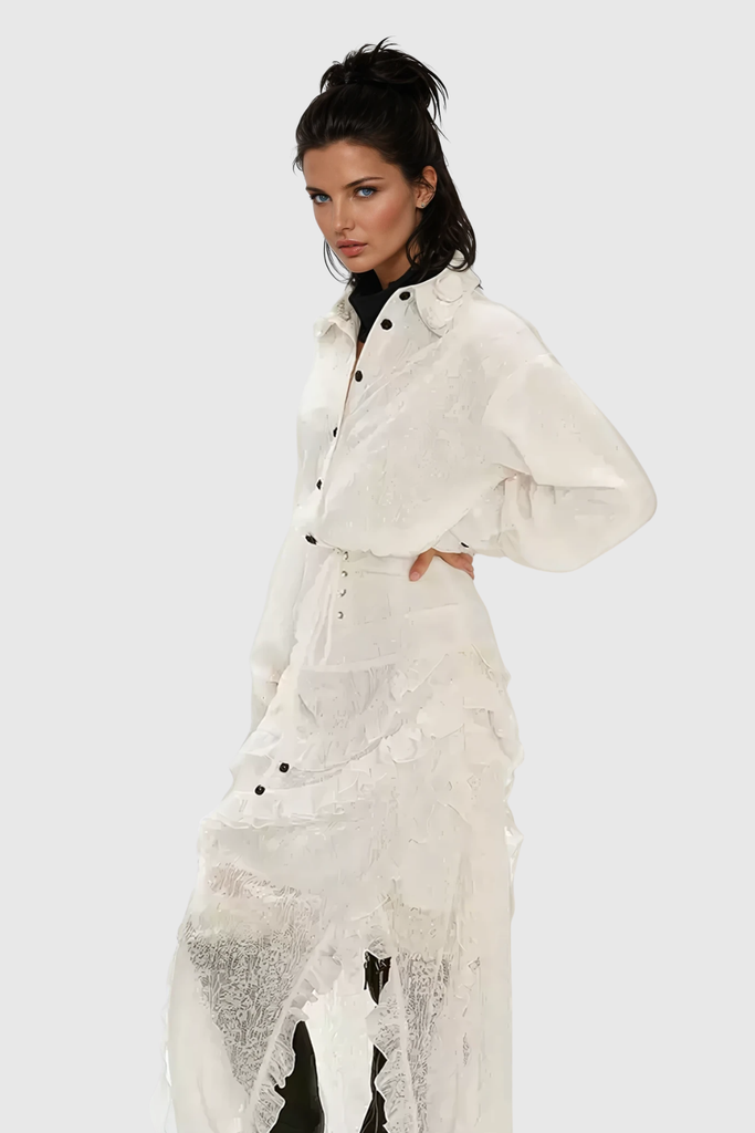 Stylish beautiful dress | Ciprian Asymmetric Lace  Maxi Shirt Dress - Ideal for special occasions