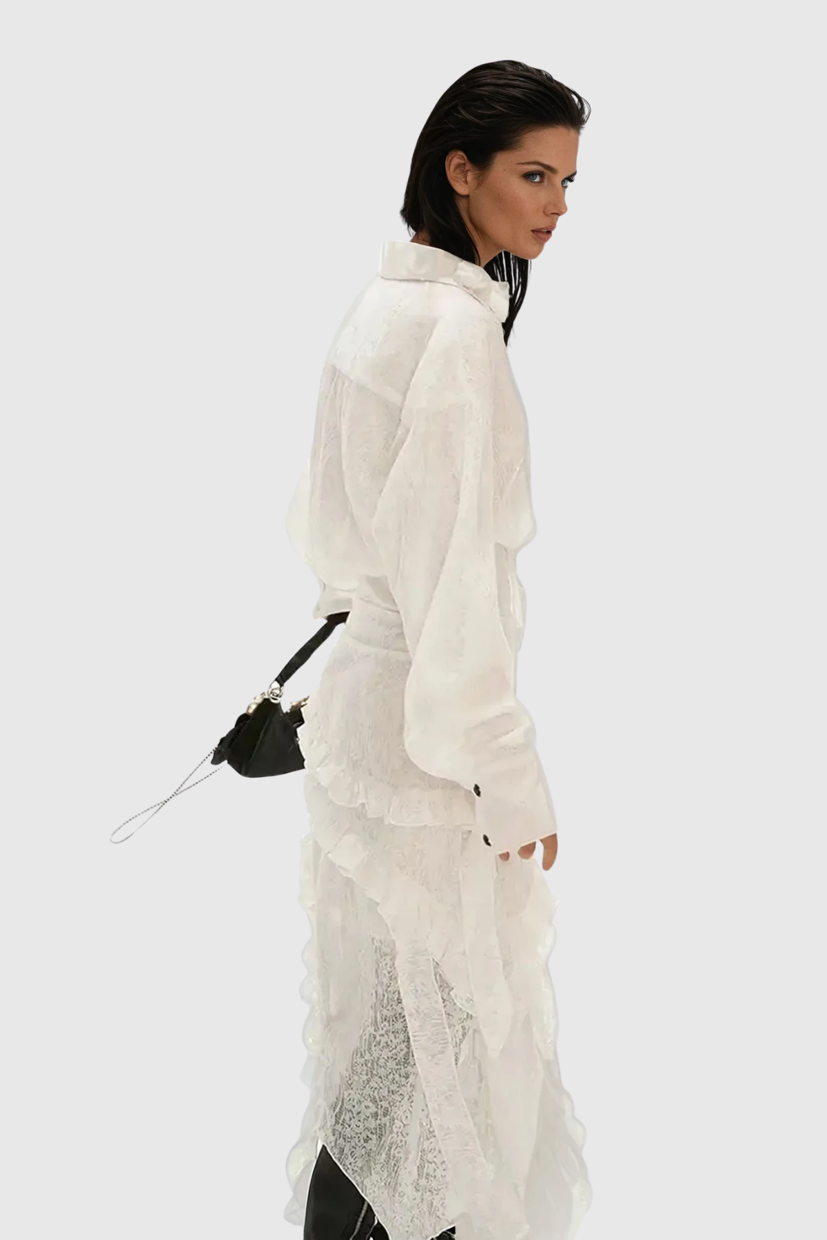 Ciprian Asymmetric Lace  Maxi Shirt Dress