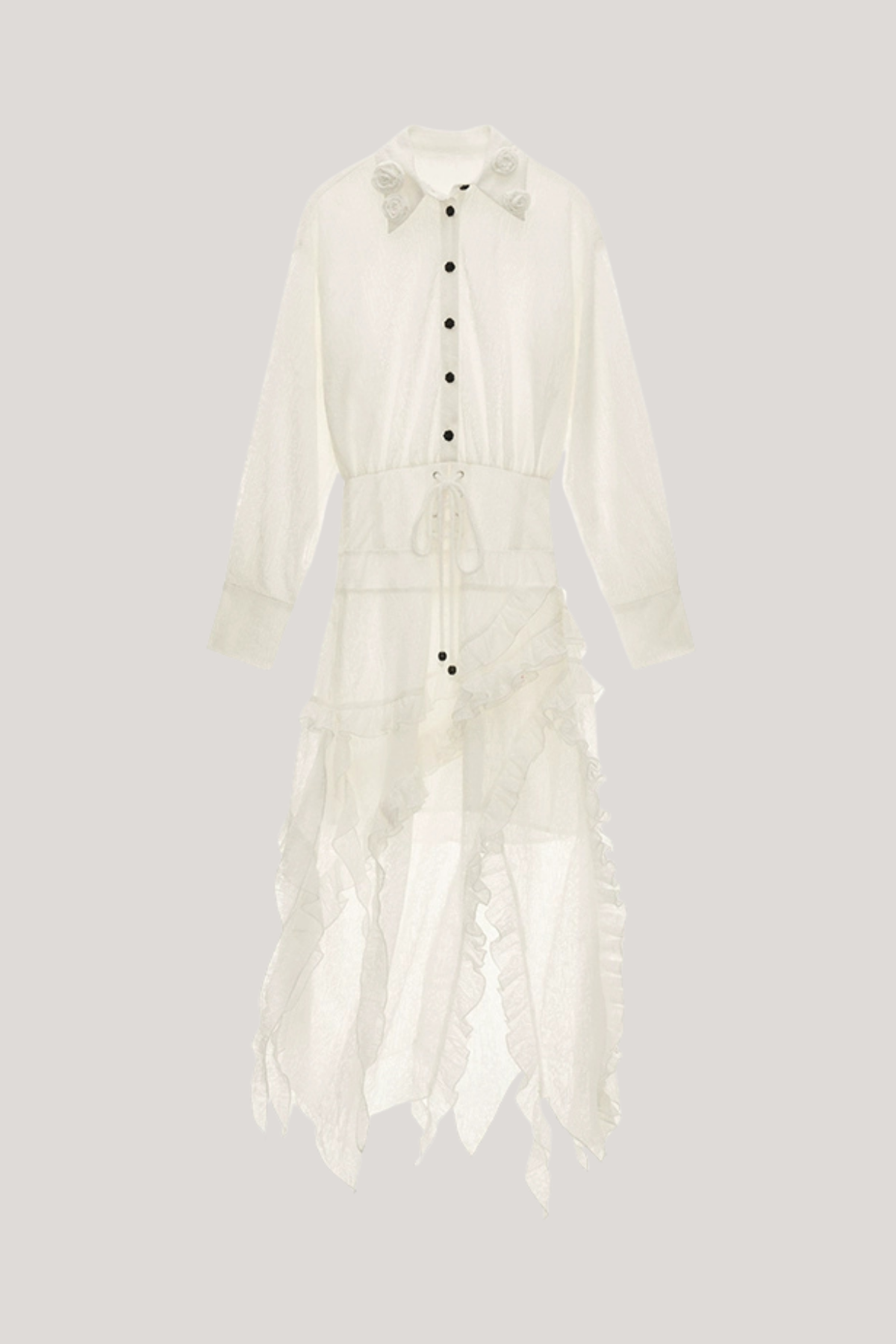 Ciprian Asymmetric Lace  Maxi Shirt Dress