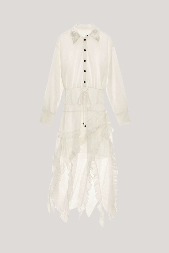 Stylish beautiful dress | Ciprian Asymmetric Lace  Maxi Shirt Dress - Ideal for special occasions