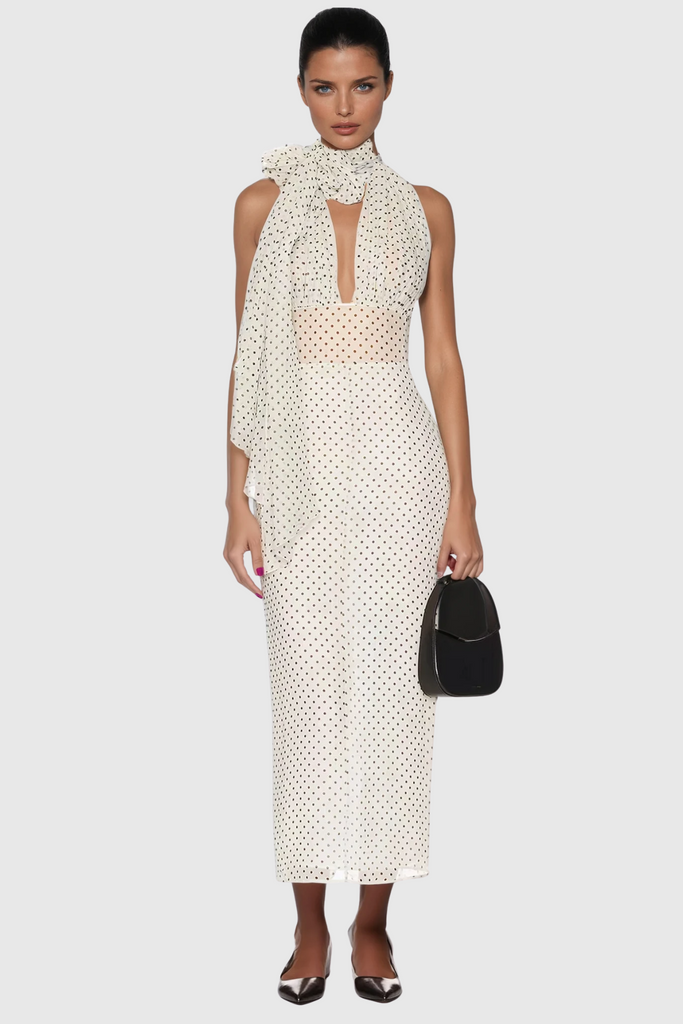 Cismaan Dot Scarf Maxi Dress - Stylish beautiful dress for special occasions | Buy Online