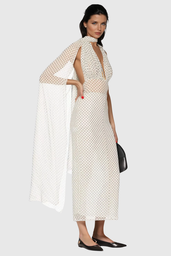 Cismaan Dot Scarf Maxi Dress - Stylish beautiful dress for special occasions | Buy Online