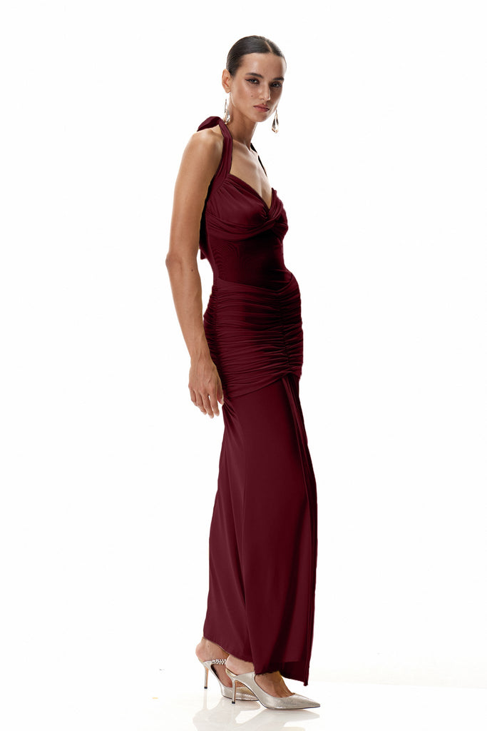 Stylish red dress | Cistimiru Halter Neck Tie Up Maxi Dress In Red - Ideal for special occasions
