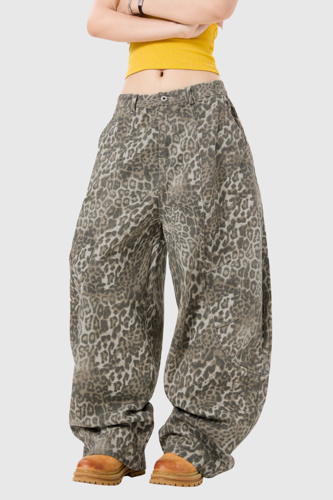 Citlali Leopard Baggy Jeans - Stylish beautiful dress for special occasions | Buy Online