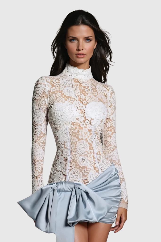 Stylish beautiful dress | Clarence Lace Bow Satin Mini Dress - Ideal for special occasions