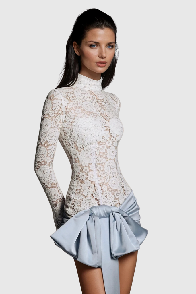 Stylish beautiful dress | Clarence Lace Bow Satin Mini Dress - Ideal for special occasions