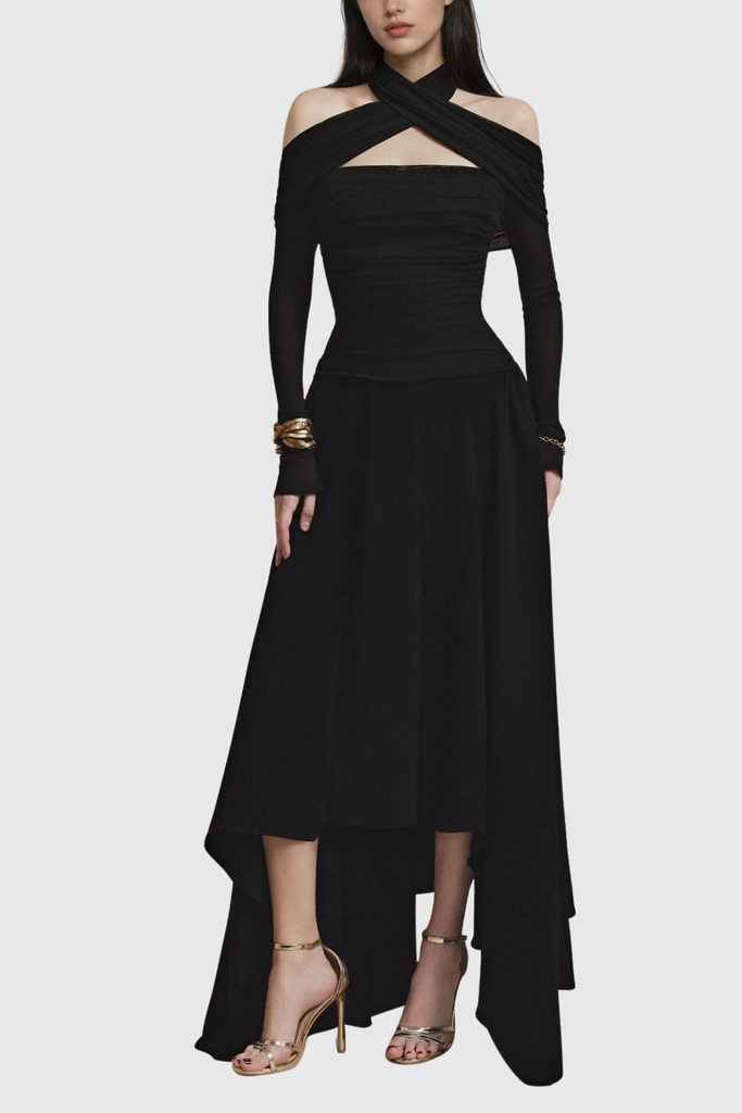 Stylish beautiful dress | Clarisse Asymmetric Cutout Ruffle Maxi Dress - Ideal for special occasions