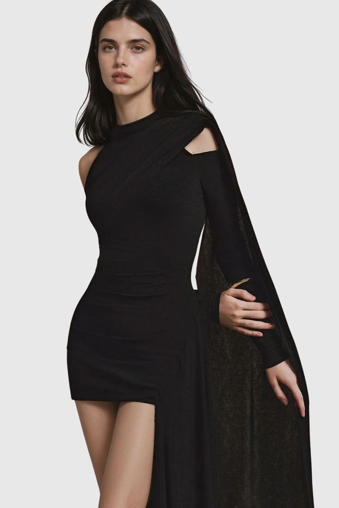 Clarisse Asymmetric Shawl Cutout Mini Dress - Stylish beautiful dress for special occasions | Buy Online