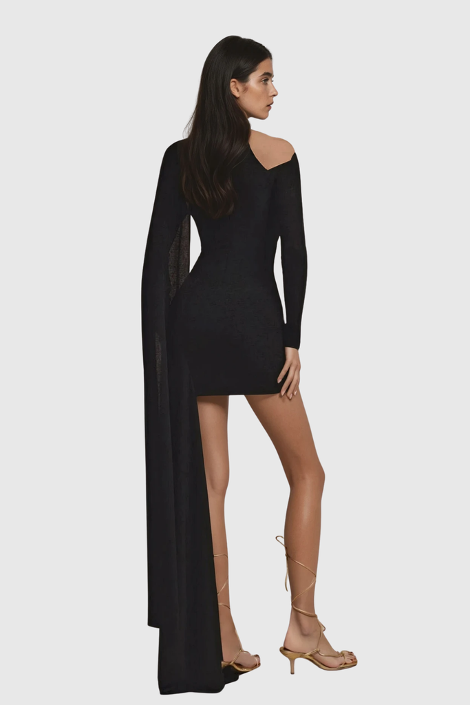 Stylish beautiful dress | Clarisse Asymmetric Shawl Cutout Mini Dress - Ideal for special occasions