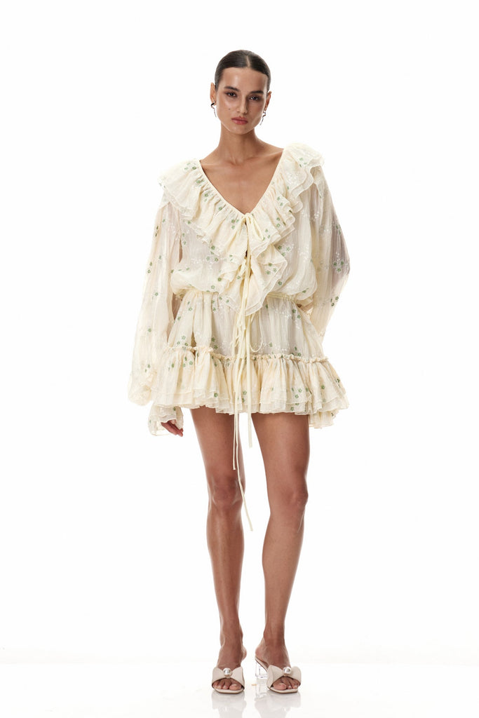 Claudia Balloon Sleeve Ruffle Mini Dress - Stylish beautiful dress for special occasions | Buy Online