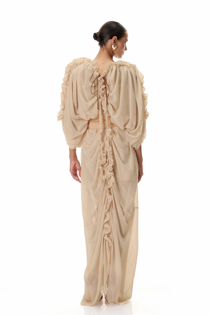 Clematis Drawstring Ruch Maxi Dress - Stylish beautiful dress for special occasions | Buy Online
