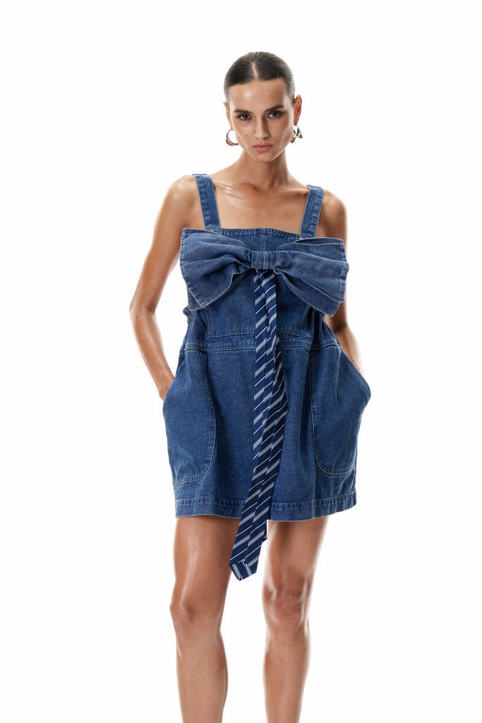 Shop  beautiful dress - Perfect for special occasions | Clemmie Bow Denim Mini Dress
