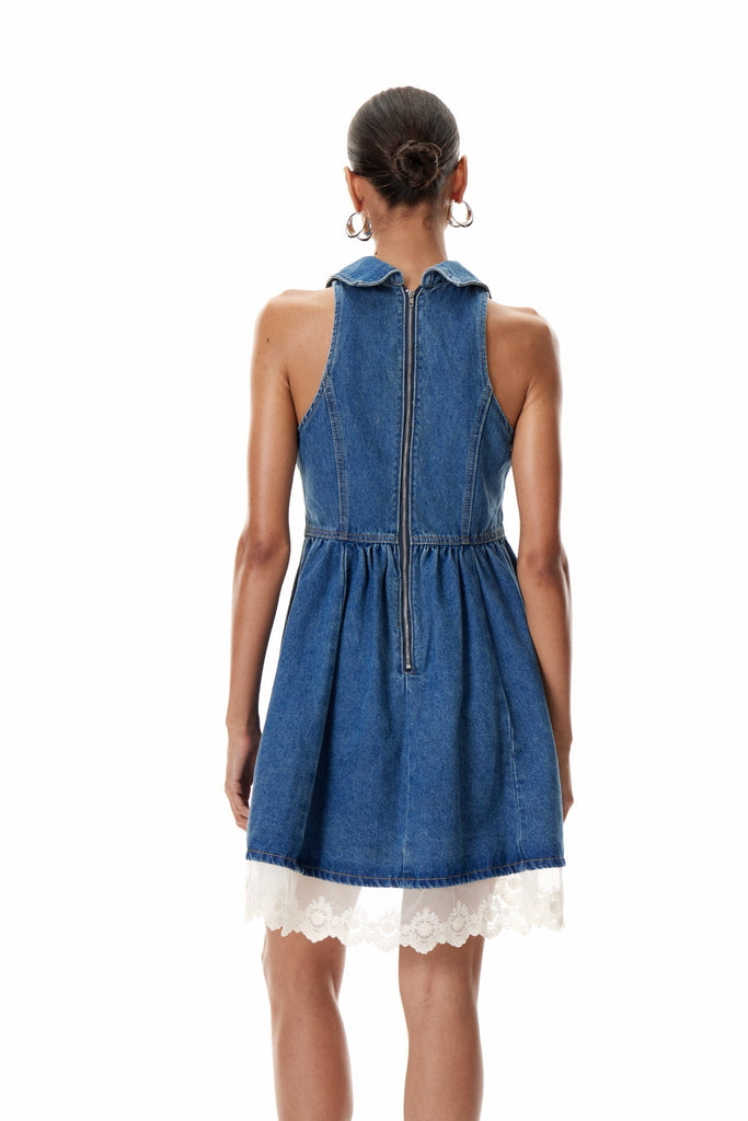 Shop  beautiful dress - Perfect for special occasions | Cleo Sleeveless Ruffle Denim Mini Dress