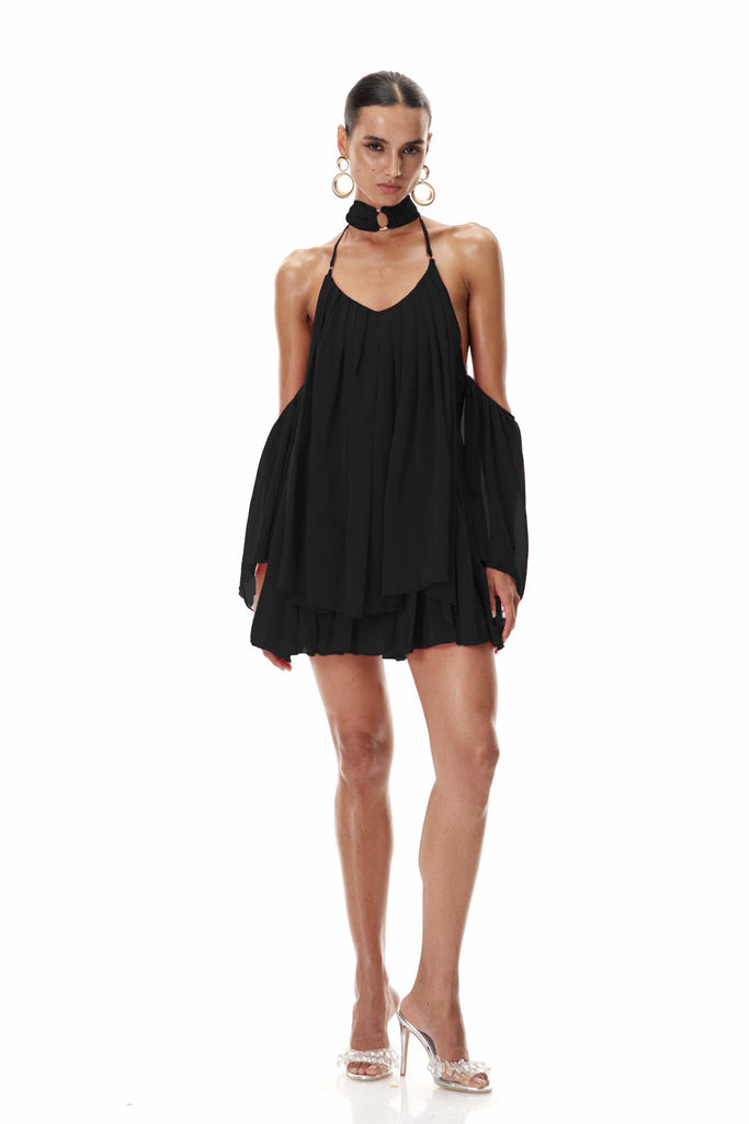 Cleto Off Shoulder Ruch Mini Dress In Black - Stylish black dress for special occasions | Buy Online