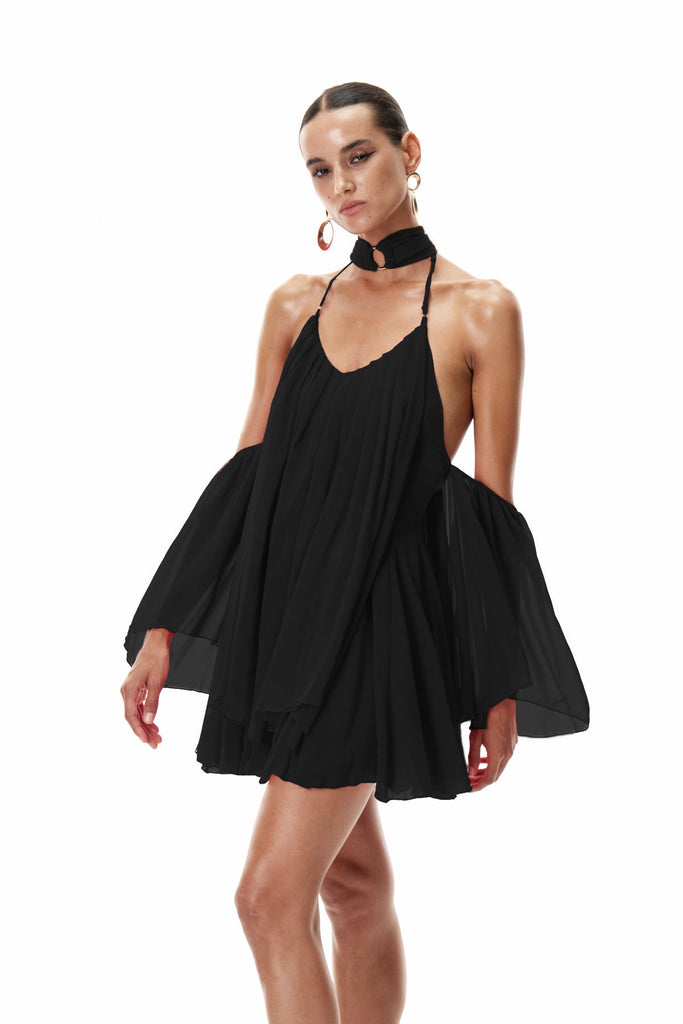 Cleto Off Shoulder Ruch Mini Dress In Black - Stylish black dress for special occasions | Buy Online