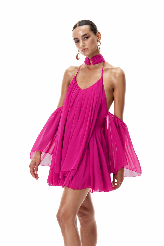 Cleto Off Shoulder Ruch Mini Dress In Pink - Stylish pink dress for special occasions | Buy Online