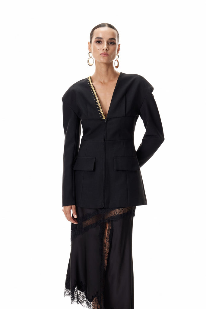 Stylish beautiful dress | Climent Embellished Plunge Blazer - Ideal for special occasions