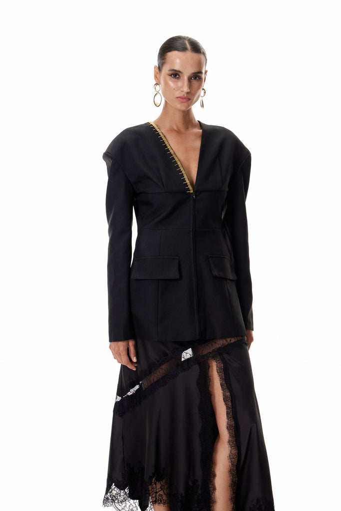 Stylish beautiful dress | Climent Embellished Plunge Blazer - Ideal for special occasions
