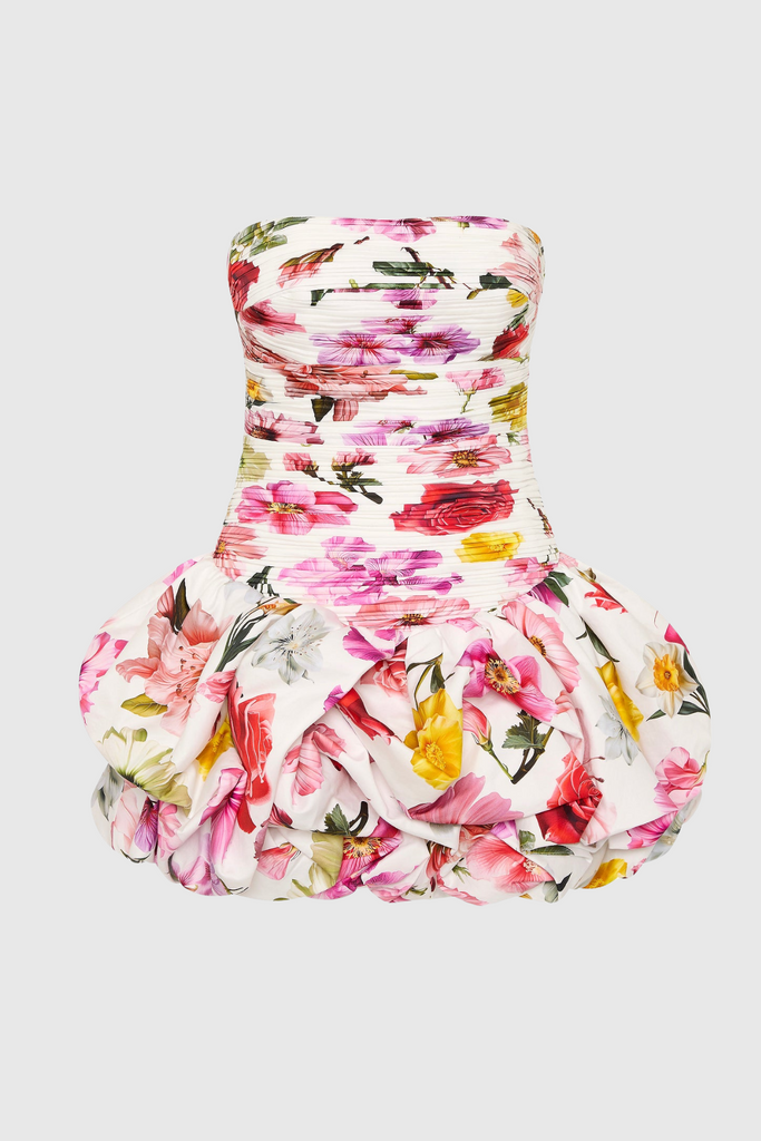 Stylish pink dress | Coleka Floral Print Strapless Ruched Mini Dress - Floral pink - Ideal for special occasions