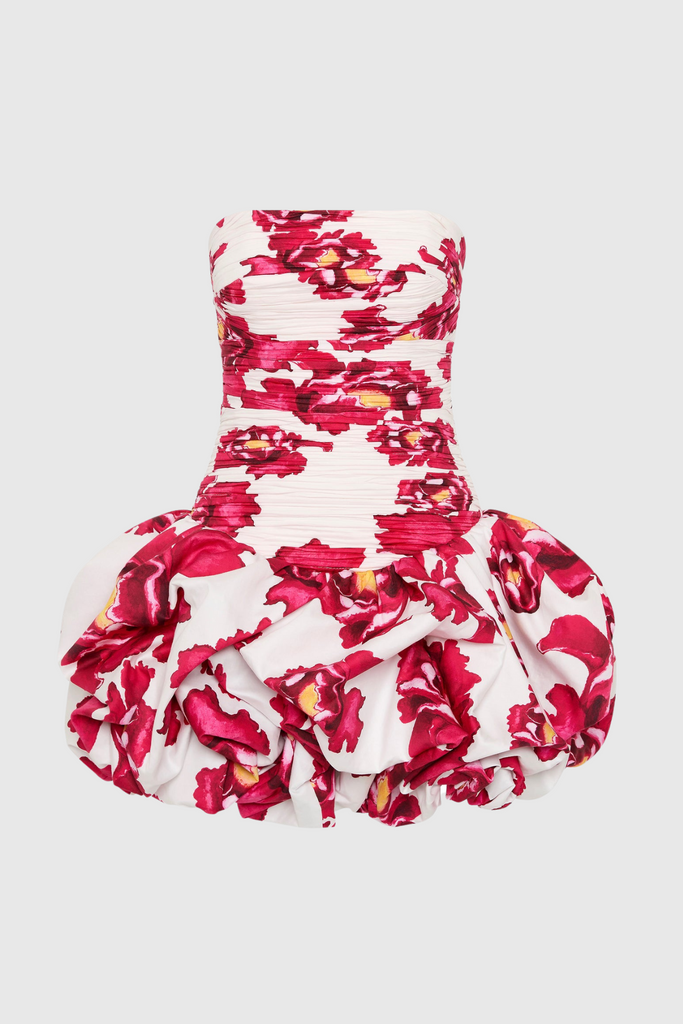 Coleka Floral Print Strapless Ruched Mini Dress - Rose pink - Stylish pink dress for special occasions | Buy Online