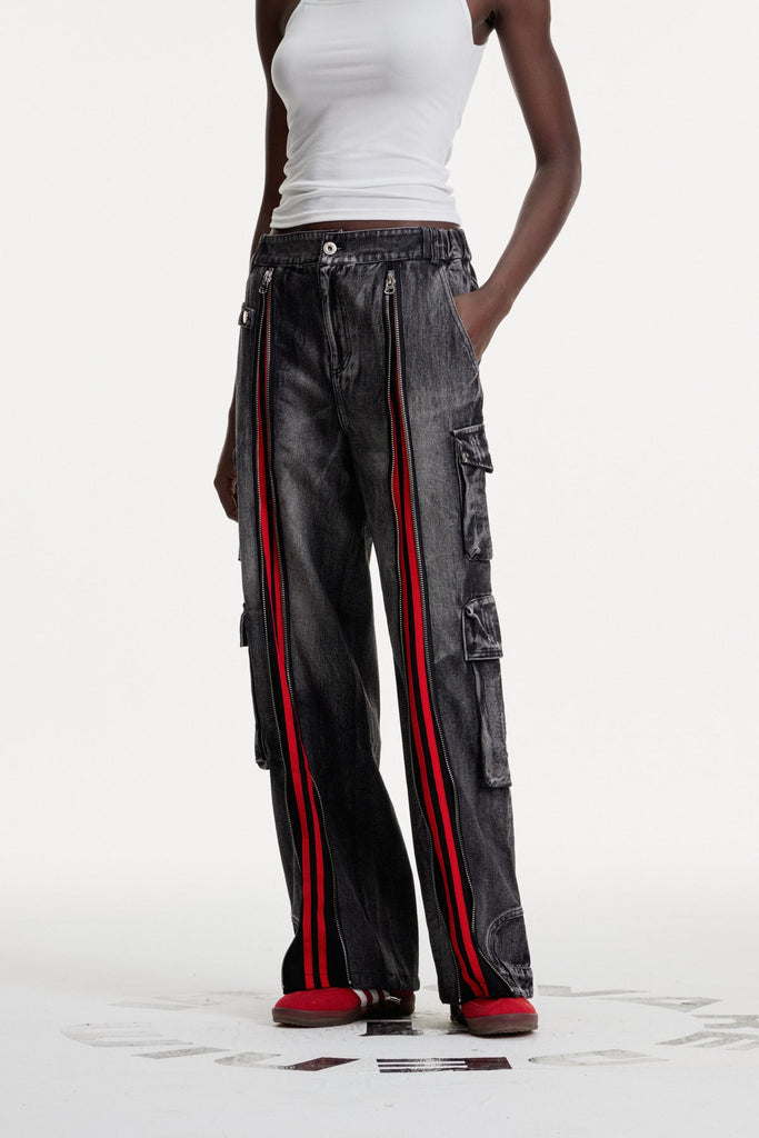 Shop  black dress - Perfect for special occasions | Colomba Zipper Stripe Cargo Jeans In Black