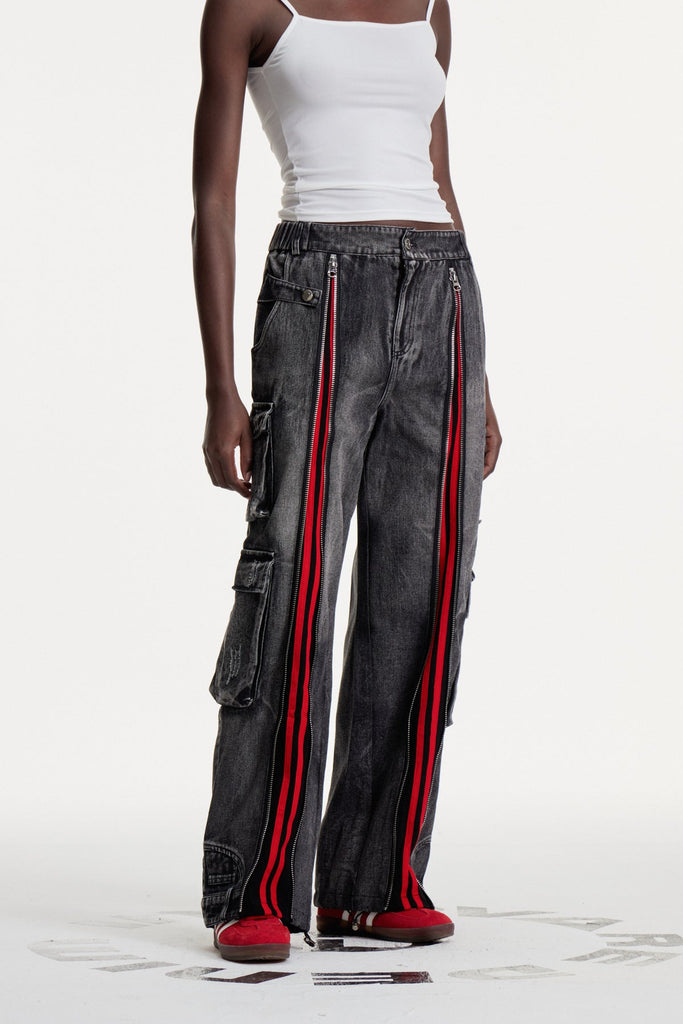 Shop  black dress - Perfect for special occasions | Colomba Zipper Stripe Cargo Jeans In Black