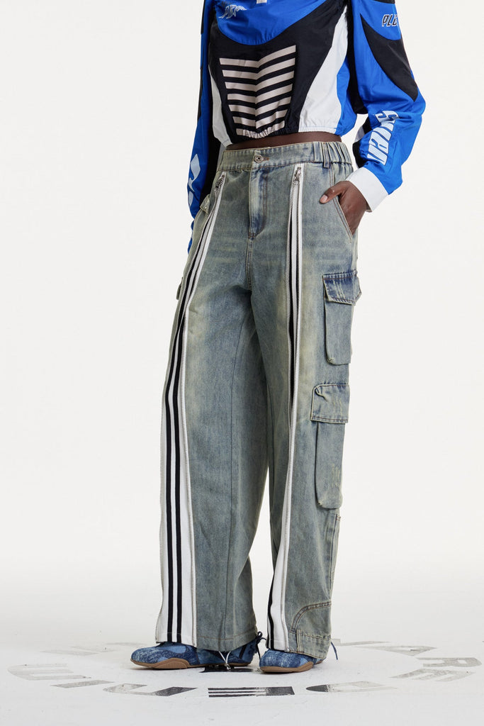 Shop  blue dress - Perfect for special occasions | Colomba Zipper Stripe Cargo Jeans In Blue