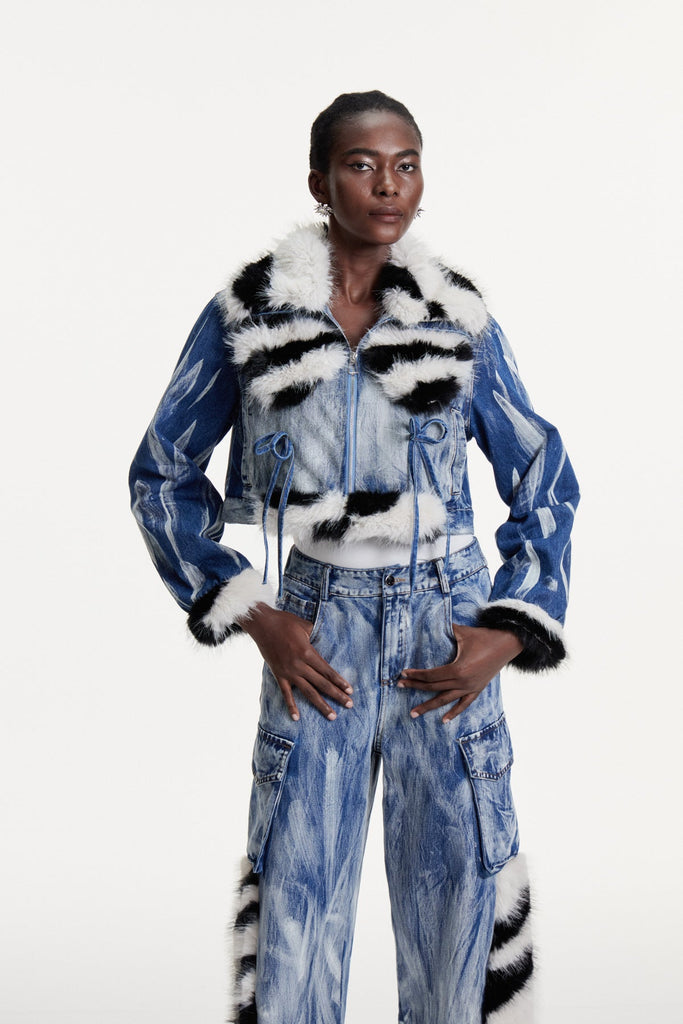 Shop  beautiful dress - Perfect for special occasions | Colombe Print Faux Fur Denim Jacket