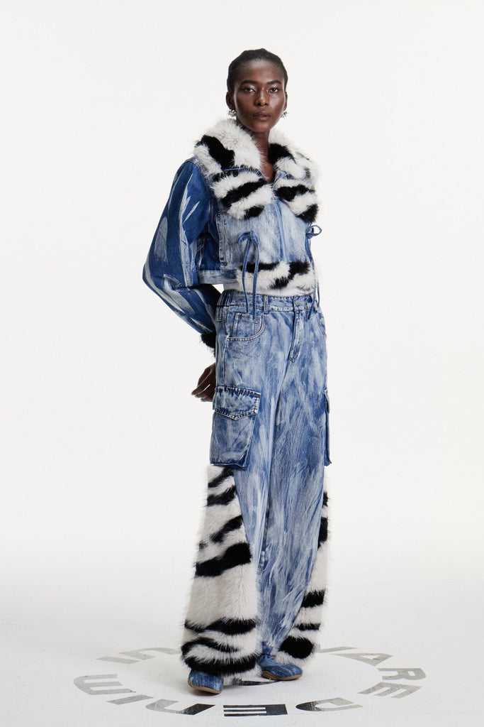 Stylish beautiful dress | Colombe Print Faux Fur Denim Jacket - Ideal for special occasions
