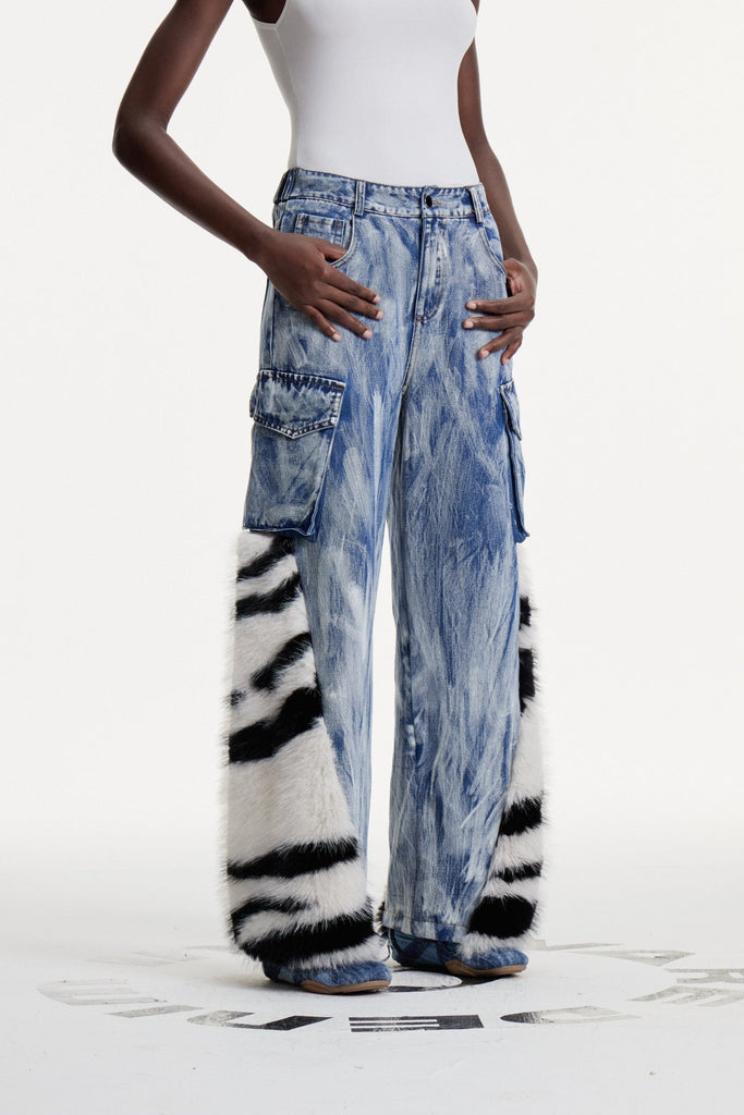Colombe Print Faux Fur Jeans - Stylish beautiful dress for special occasions | Buy Online