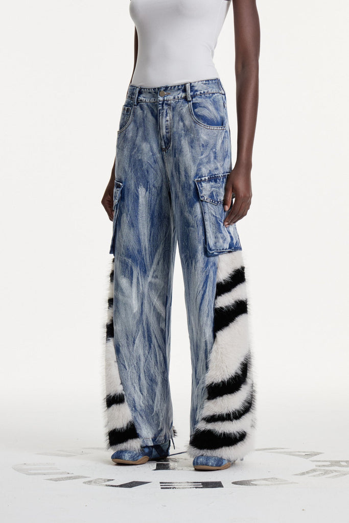 Stylish beautiful dress | Colombe Print Faux Fur Jeans - Ideal for special occasions
