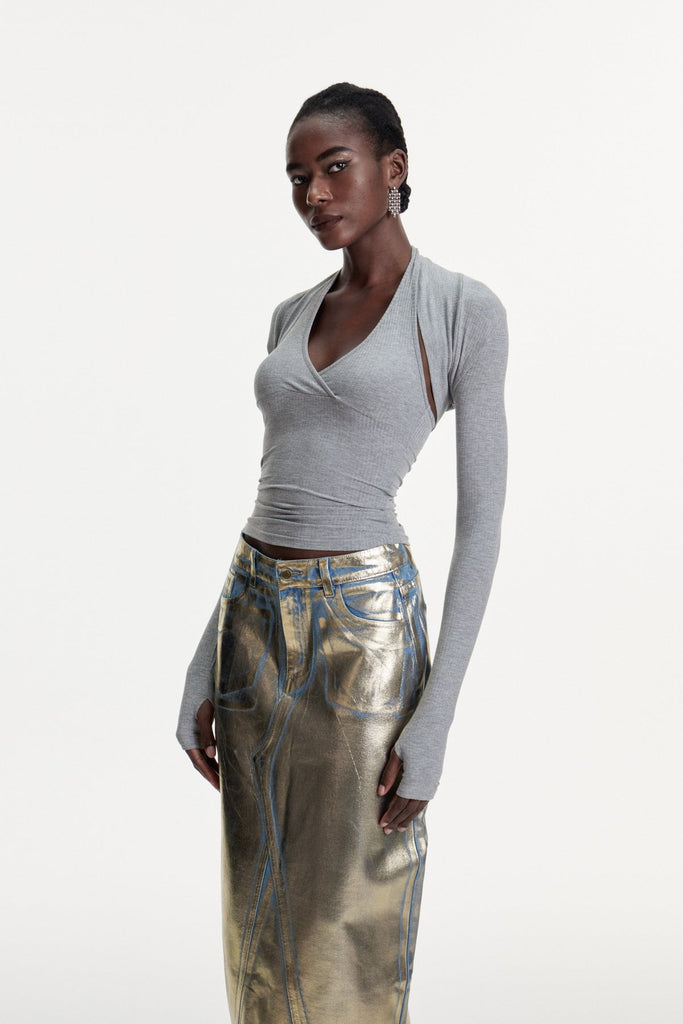 Colombina Two Piece Knit Top In Grey - Stylish beautiful dress for special occasions | Buy Online