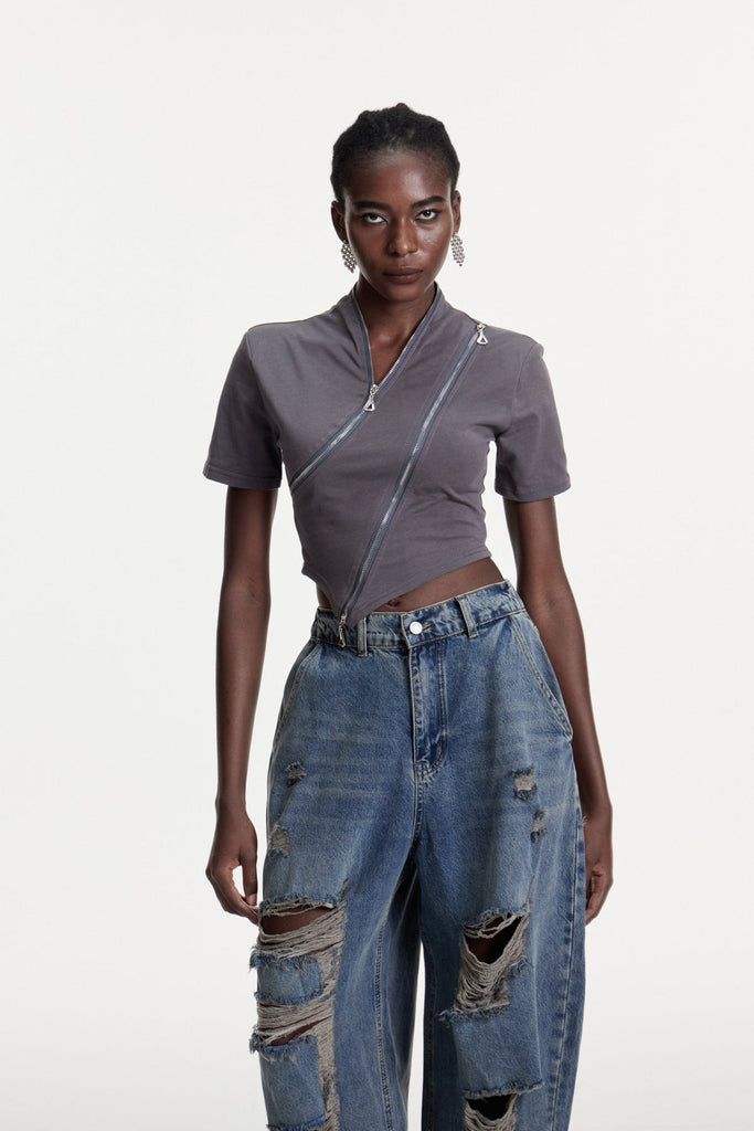 Shop  beautiful dress - Perfect for special occasions | Colt Deconstruct Zipper T Shirt In Grey