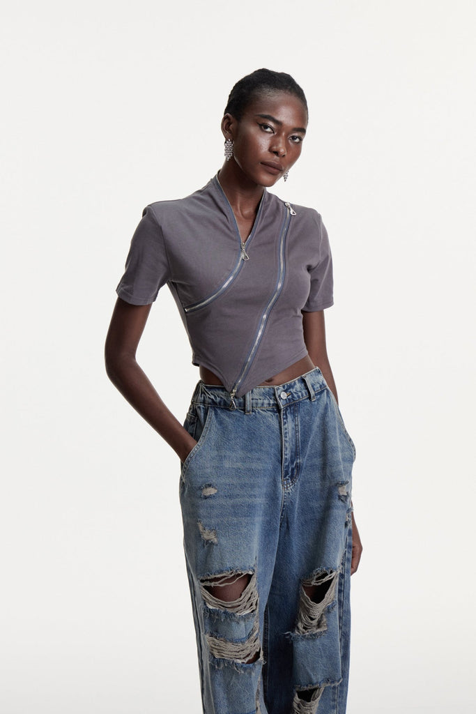 Stylish beautiful dress | Colt Deconstruct Zipper T Shirt In Grey - Ideal for special occasions