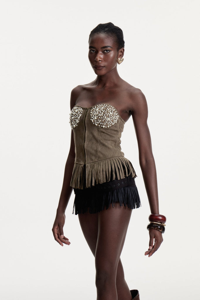 Shop  beautiful dress - Perfect for special occasions | Colter Pearl Fringe Suede Top