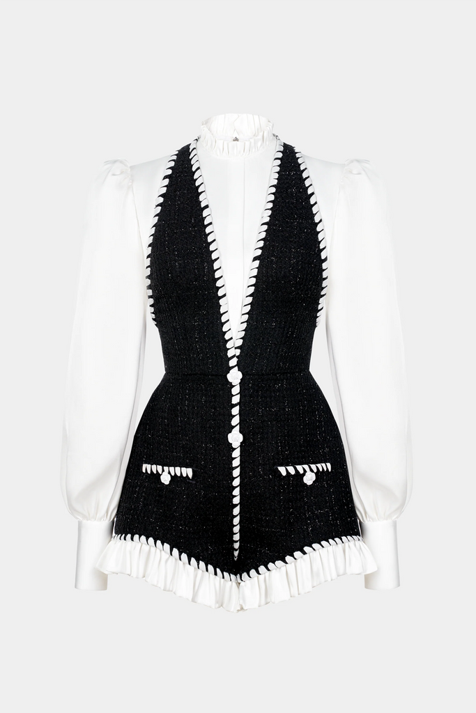 Stylish beautiful dress | Colver Halter Tweed Shirt Romper - Ideal for special occasions