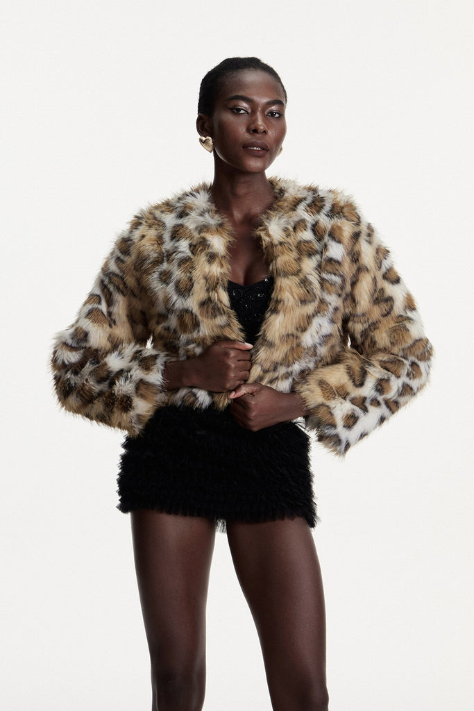 Stylish beautiful dress | Comgall Leopard Faux Fur Jacket - Ideal for special occasions