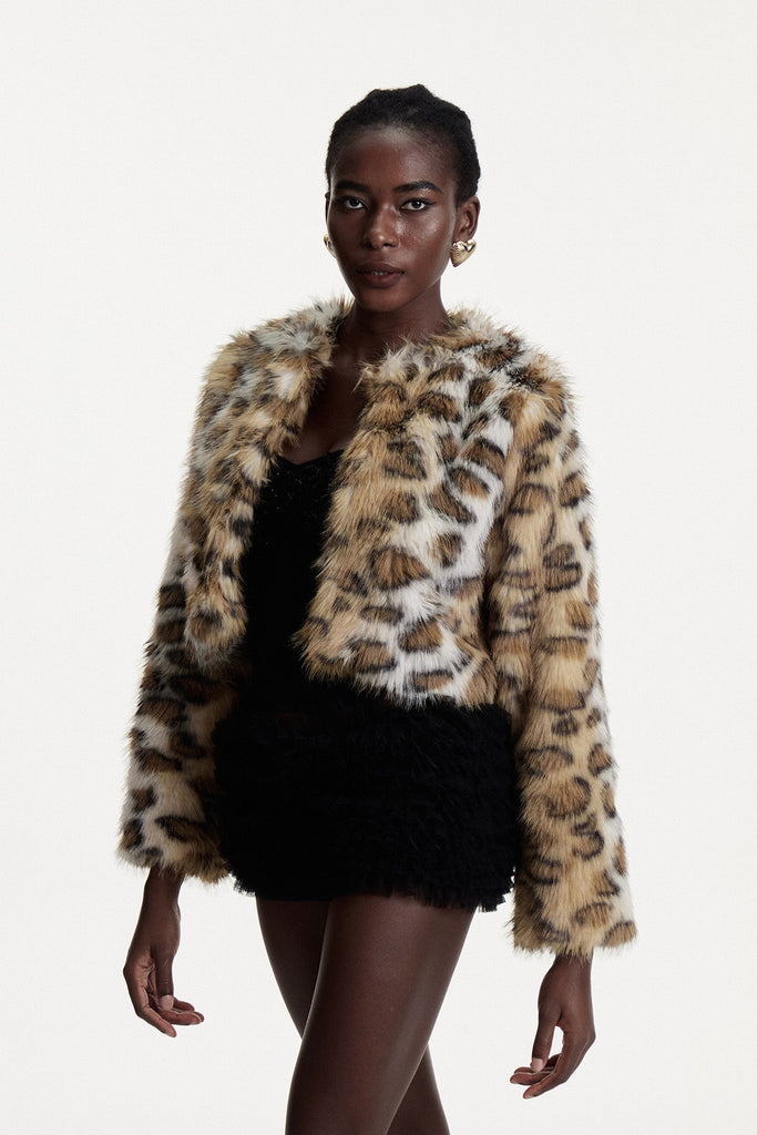 Stylish beautiful dress | Comgall Leopard Faux Fur Jacket - Ideal for special occasions