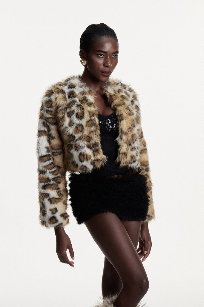 Stylish beautiful dress | Comgall Leopard Faux Fur Jacket - Ideal for special occasions