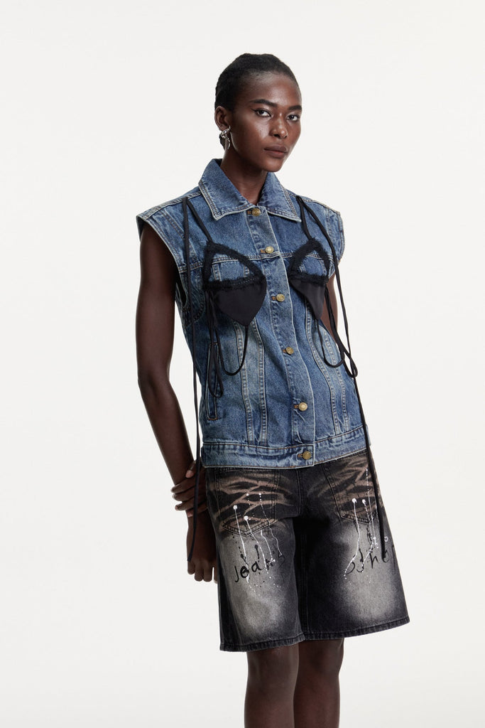 Commodus Denim Vest - Stylish beautiful dress for special occasions | Buy Online