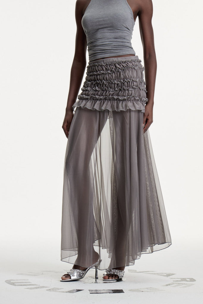 Shop  beautiful maxi - Perfect for special occasions | Concepta Drawstring Mesh Maxi Skirt