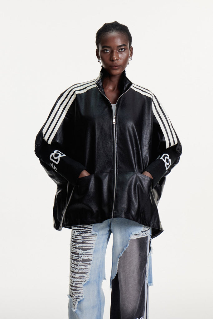 Shop  beautiful dress - Perfect for special occasions | Condoleezza Stripe Leather Jacket