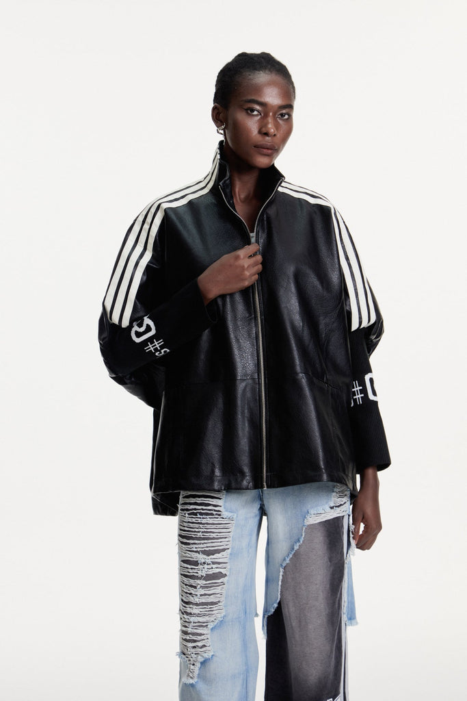 Shop  beautiful dress - Perfect for special occasions | Condoleezza Stripe Leather Jacket