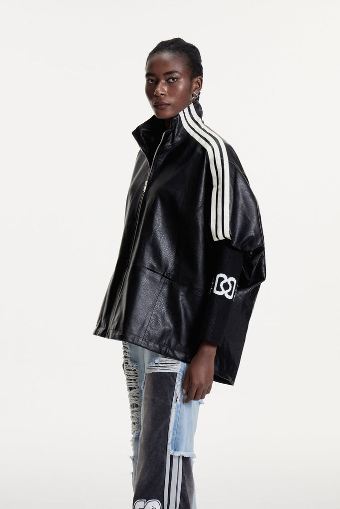 Shop  beautiful dress - Perfect for special occasions | Condoleezza Stripe Leather Jacket