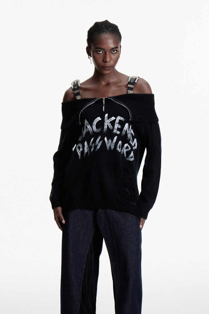 Stylish black dress | Conlaoch Off Shoulder Fringe Knit Top In Black - Ideal for special occasions