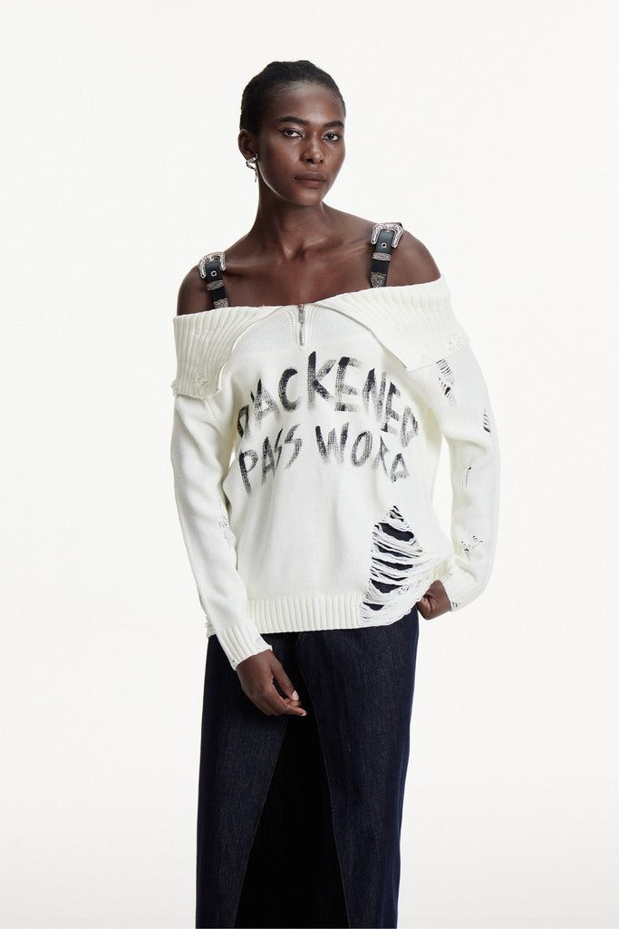 Stylish white dress | Conlaoch Off Shoulder Fringe Knit Top In White - Ideal for special occasions