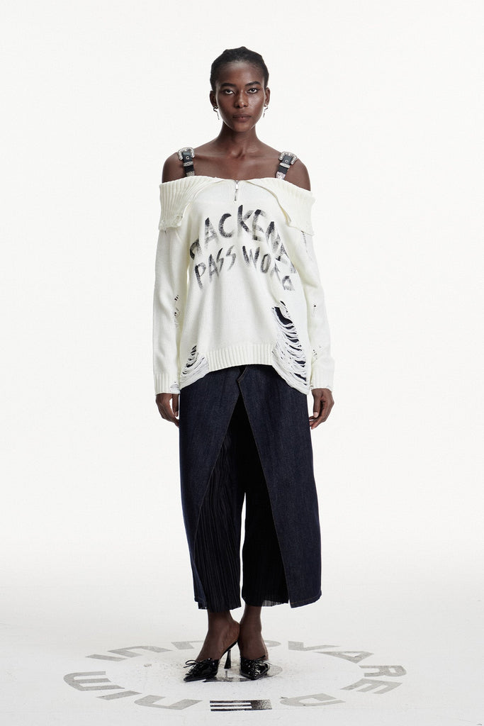 Stylish white dress | Conlaoch Off Shoulder Fringe Knit Top In White - Ideal for special occasions