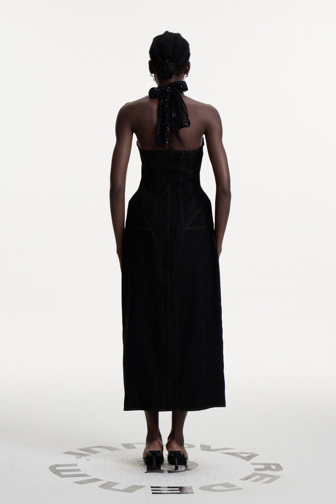 Shop  beautiful dress - Perfect for special occasions | Connell Sequin Halter Neck Denim Maxi Dress